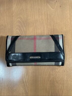 Burberry Nova Check Plaid Continental Wallet Black Leather